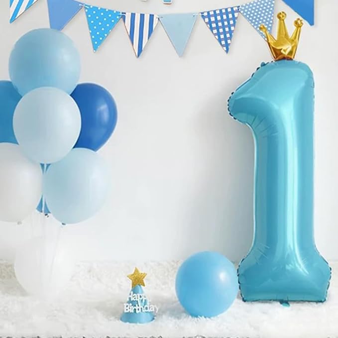 Blue Number 1 Balloon with Crown, 40 inch Blue Number Balloon 1st Birthday Party Decoration BlueCrown Balloons 0-9 for Birthday Party Anniversary Decorations Supplies