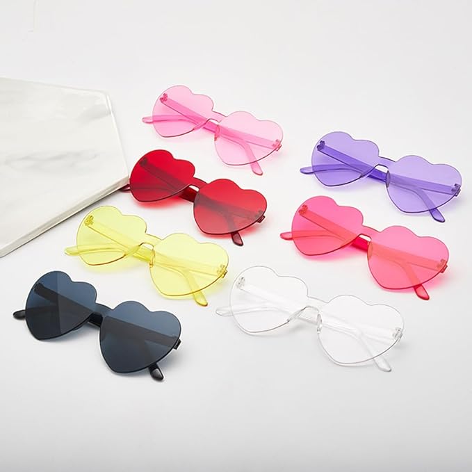 20 Pack Heart Sunglasses for Women Candy Transparent Rimless Bulk Heart Shaped Glasses for Bachelorette Party Favors