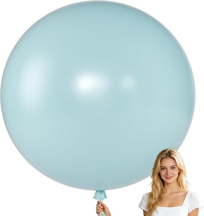 KALOR Mist Blue Giant Balloons 36 Inch Large Latex Balloons, 4 Pack Jumbo Round Helium Balloon for Birthday Bridal Shower Wedding Baby Shower Party Decorations