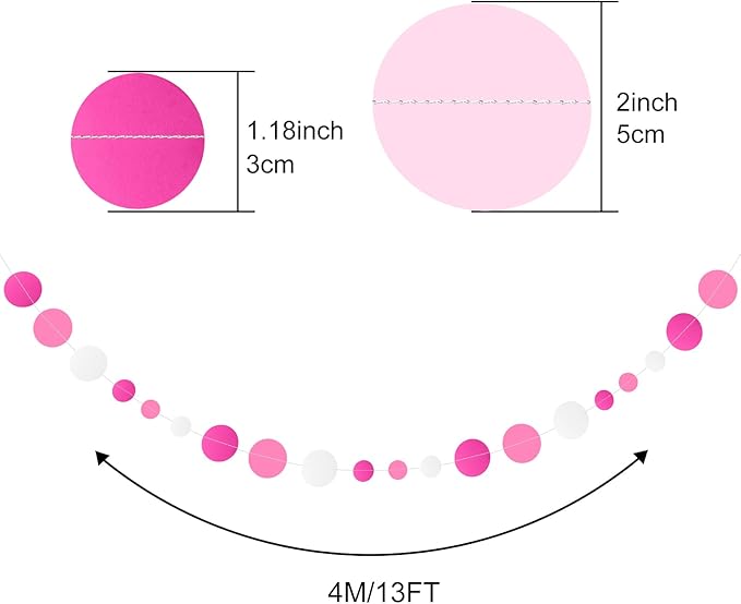 MIAHART 52 Feet Circle Dots Garland Lavender Paper Garland for Birthday Bridal Wedding Baby Shower Christmas Valentine Day Lilac Theme Party Decorations (Pink)