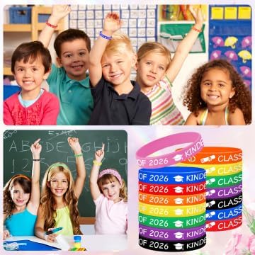JUNEBRUSHS 42pcs Kindergarten Preschool Graduation Silicone Bracelets Party Favors Rubber Wristbands Supplies for Class of 2026 Graduation Kindergarten Preschool Party Favors Accessories