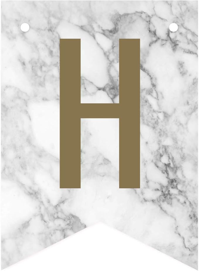 Andaz Press Personalized Hanging Pennant Banner Party Decorations, Marble and Gold, Happy 4th Birthday Olivia, 1-Pack, Approx. 5-Feet, Custom Name and Number