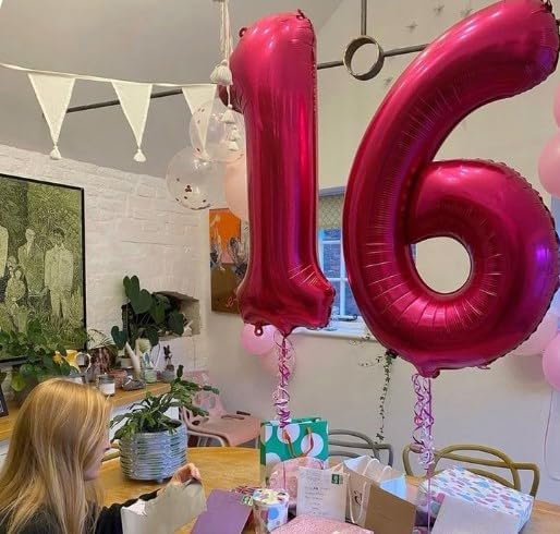 Hot Pink Number 7 Birthday Balloon 40 Inch, Digital Balloons for 7 17 27 70 77 Party Celebration Decorations Supplies, Mylar Foil Numbers Balloon for Seven Wedding Anniversary