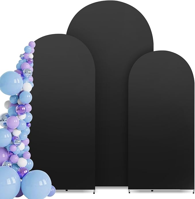 3-Piece Arch Backdrop Cover, Stretchy Spandex Wedding Arch Covers 4FT, 5FT, 6FT for Round Chiara Arch Stand, Black Arch Cover for Photo Background Happy Birthday Party Banquet Ceremony Decor