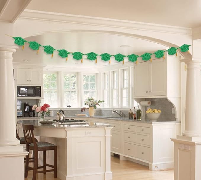 Graduation Decorations Class of 2026 Pre - Strung Glitter Congrats Grad Graduation with Tassel Party Congratulations Banner Decor College High School Graduation Party Favors Green