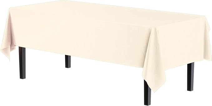 Exquisite Party Solids 6-Pack Premium Plastic Tablecloth 54in. x 108in. Rectangle Plastic Table Cover - Ivory
