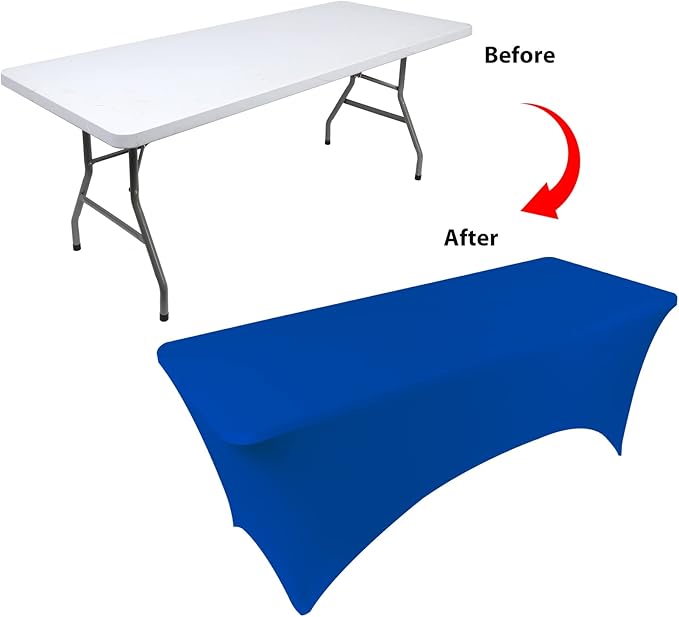 Table Covers for 6 Foot Tables, 6 Pack Royal Blue Washable and Wrinkle Resistant Stretch Tablecloths Rectangle 6ft for Events, Wedding, Banquets, Parties