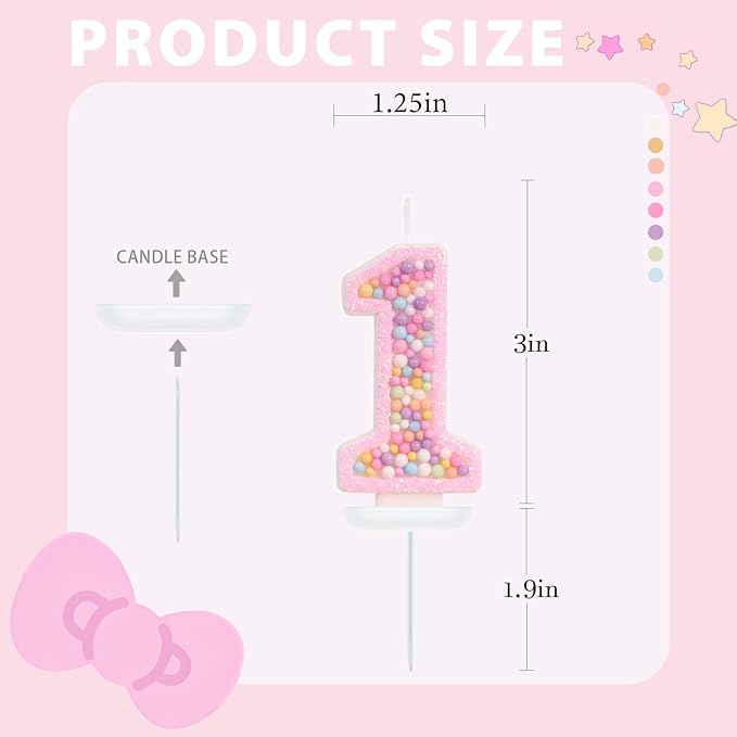 Sweet One Birthday Candles for Girls - Pink Number 1 Candle, First Birthday Decorations for Girl, Fairy Cake Decorations, Colorful Macaron Candles for One Cake Topper