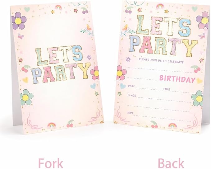Let's Party! Birthday Invitations - Cute Flower - 20Pcs Double-Sided Fill- In Invitation Cards & Envelopes For Boys, Girls, Birthday Party Favor & Supplies 6 x 4 Inch