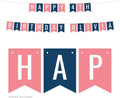 Andaz Press Personalized Hanging Pennant Banner Party Decorations, Coral, Navy Blue, Happy 4th Birthday Olivia, 1-Pack, Approx. 5-Feet, Custom Name and Number