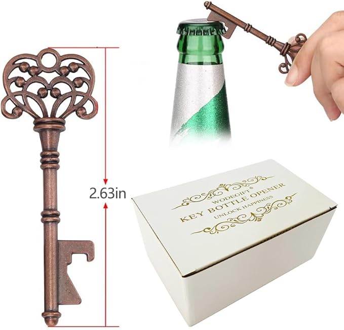 WODEGIFT 100 PCS Wedding Favors Key Bottle Openers,Bridal Shower Party Favors,Vintage Skeleton Key, Rustic Wedding Favors Decoration (5 colors mix and match)