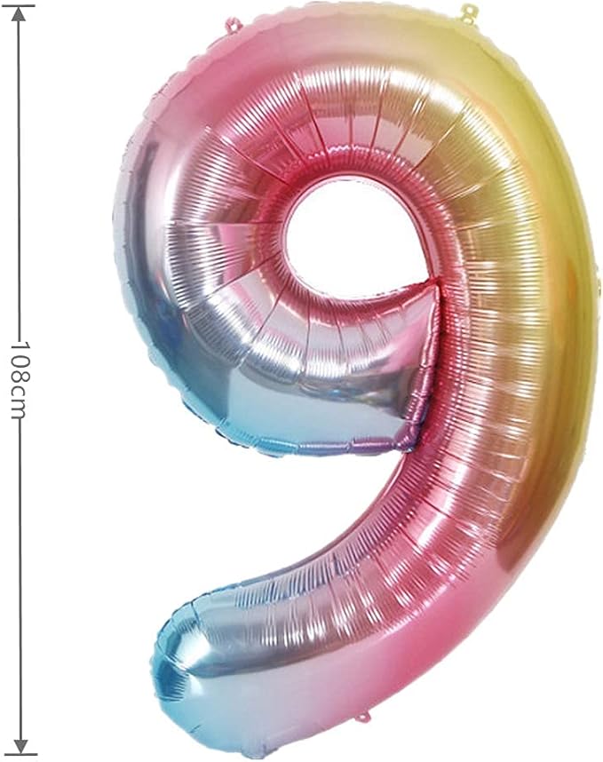 YPSelected 40 Inch Gradient Color Large Foil Helium Number Balloon Birthday Wedding Party 0-9 (Rainbow, 9)