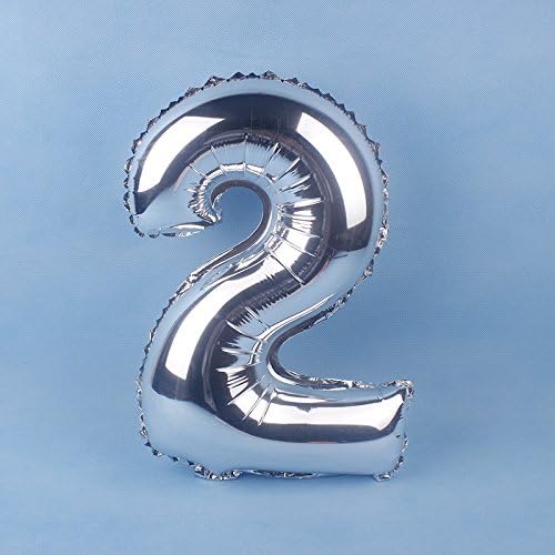 Glanzzeit 16 Inch Silver Foil Balloons Letters A to Z Numbers 0 to 9 for Prom Wedding Birthday Party Decor (Number 2)