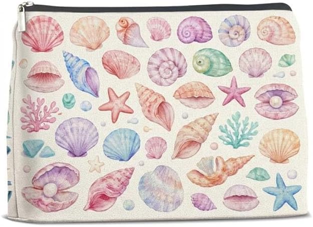 Beach Makeup Bag Colorful Ocean Seashell Starfish Makeup Bag Seaside Vacation Essential Gifts for Girls Mom Beaches Party Gifts for Women