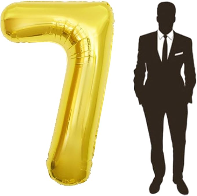 65 Inch Giant gold Foil Number Balloon,Old Children's Birthday Party Helium Balloon Wedding And Celebration Themed Party Decoration Supplies (7 Plus)