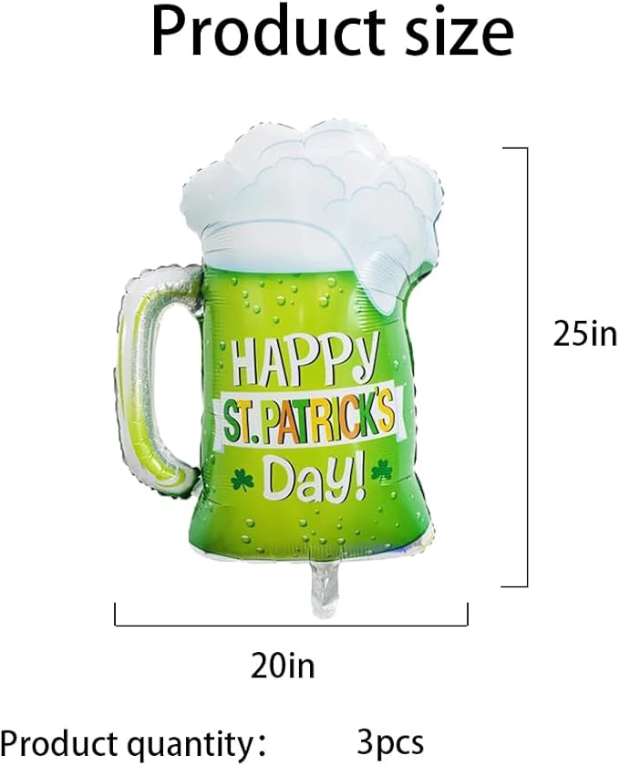 St. Patrick's Day Balloons Beer Mug Balloons Beer Glass Foil Balloon for St. Patrick's Day Party Decorations Beer Mug Themed Party Decorations Decor Supplies 3pcs