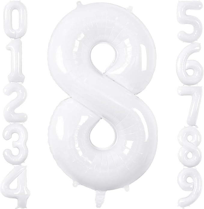 White Number Balloons 40 Inch Helium Mylar Number 8 Balloon for Birthday Party Anniversary Decoration (White, 8)