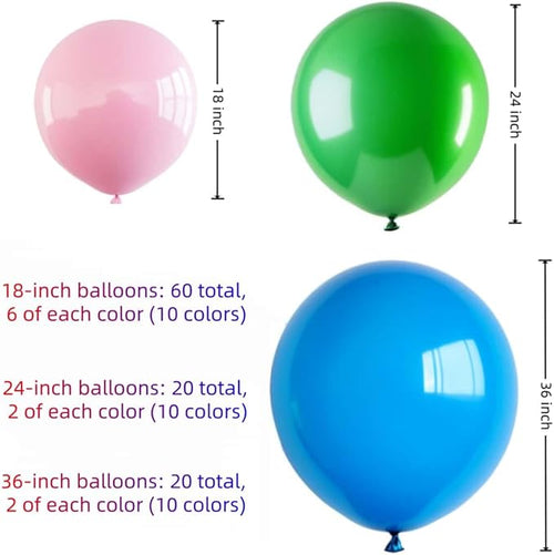 100 Pcs Giant Balloons Kit 18 24 36 Inch Mixed Size Latex pool Balloon, With 10 Colors - Party Decoration Supplies for Birthdays, Weddings, Events