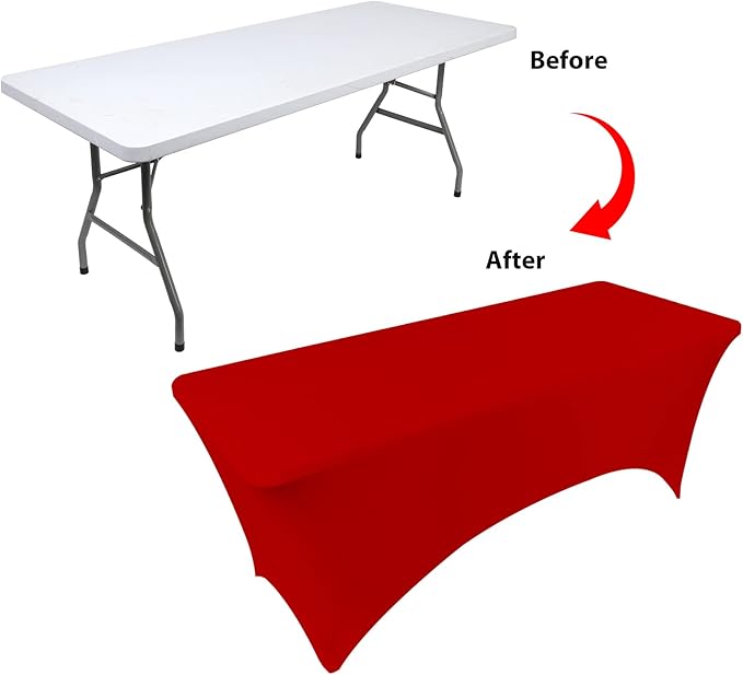 Table Covers for 8 Foot Tables, Red Washable and Wrinkle Resistant Stretch Tablecloths Rectangle 8ft for Events, Wedding, Banquets, Parties