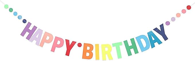 MEETINGU Happy Birthday Banner, Personalized Colorful Gradient Letters Banner, Rainbow Birthday Party Circle Dots Hanging Decorations for Kids Baby Adults Birthday Decorations Party Supplies
