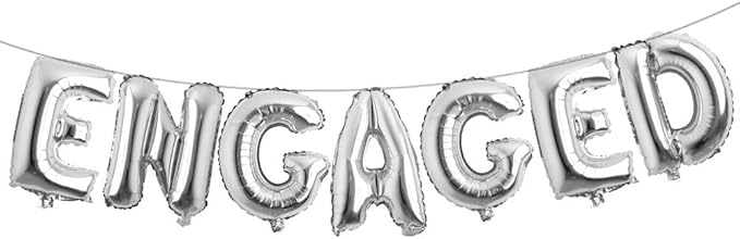 REIANS 16 Inch Multicolored Engaged AF Balloon Letters Banner Engagement & Birthday Party Decorations (13pcs Silver)