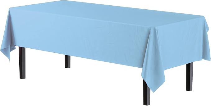 Exquisite Party Solids 6-Pack Premium Plastic Tablecloth 54in. x 108in. Rectangle Plastic Table Cover - Light Blue