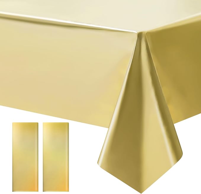 2 pcs Gold Tablecloth Plastic -Stunning Metallic Matte Finish, 40" x 108" New Year Table Cloth, Perfect for Bachelorette Wedding Graduation Birthday Party Anniversary Event Decorations