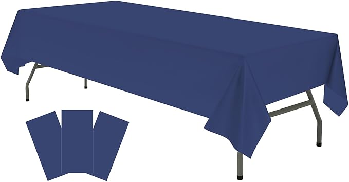 Plastic Navy Blue Tablecloths 3 Pack Disposable Table Covers 54" x 108" Deep Blue Table Cloths PEVA Party Tablecovers for Parties Picnic Birthday Wedding Banquet, Fits 6 to 8 Foot Rectangle Tables