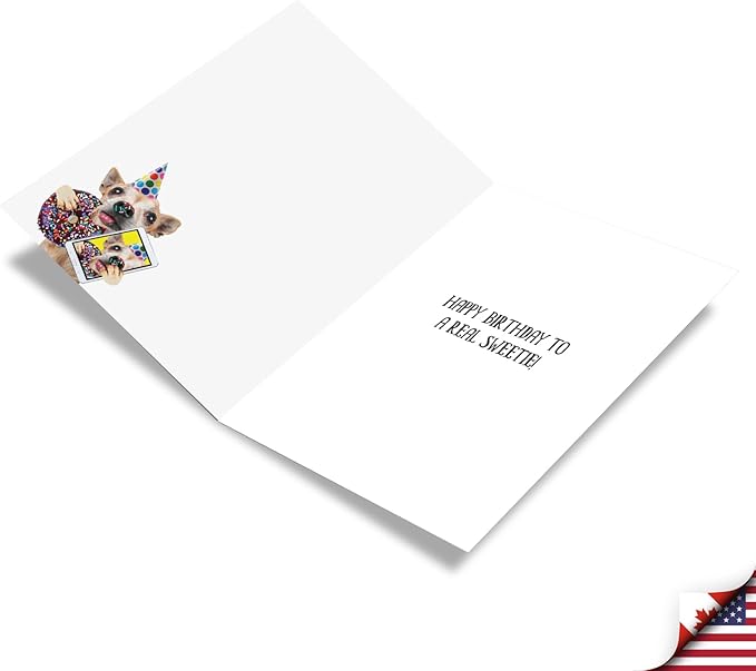 NobleWorks - Birthday Greeting Card with 5 x 7 Inch Envelope (1 Card), Fun Animal Bday Celebration - Doggy Selfie - Sprinkles C9512DBDG