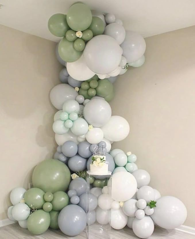 Dusty Green Balloons Arch 103pcs Light Olive Sage Green Balloons Garland Different Sizes Retro Haze Fog Balloon Helium Latex Balloon Boho Birthday Party Decoration Jungle Safari Bridal Baby Shower