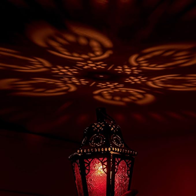 DECORKEY Moroccan Decorations, Lantern Decorative Indoor & Outdoor, 13.6’’ Vintage Decorative Hanging Lantern with Chian for Home Porch Patio Decor, Metal Ramadan Christmas Candle Holders(Plum Red)