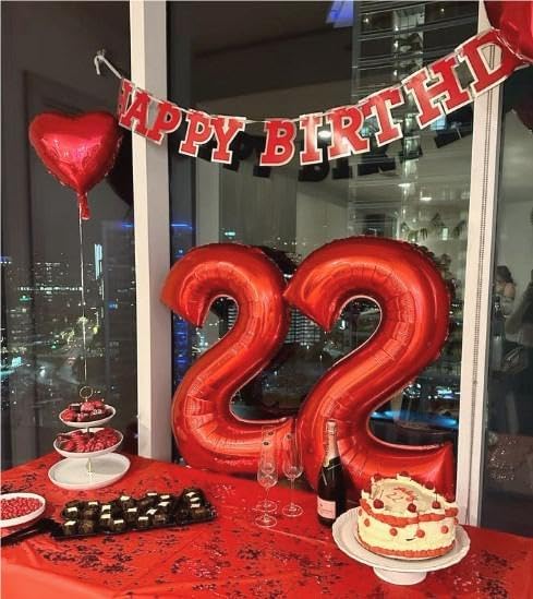 Number Balloon 40 Inch Red 2 Balloon, Number 2 Balloon Two Second 2nd Birthday Party Supplies, 12 21 22 23 25 28 Birthday New Years 2025 Eve Graduations Decorations