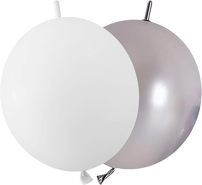 IN-JOOYAA 6 Inch Latex Link Balloons 100 Pcs Quick Link Balloon for Party Decoration(White and Silver)