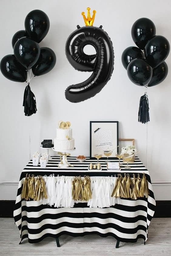 Black 9 Balloon, 40 Inch Number Balloon, Black Party Decorations, Giant Birthday Decorations for 9th 19th 29th 90th, Number 9 Balloon.