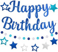 Pre-Strung Happy Birthday Banner, NO DIY Birthday Decorations with Circle Dot Garland，Happy Birthday Party Decorations for Women Men Girls Boys (Blue)