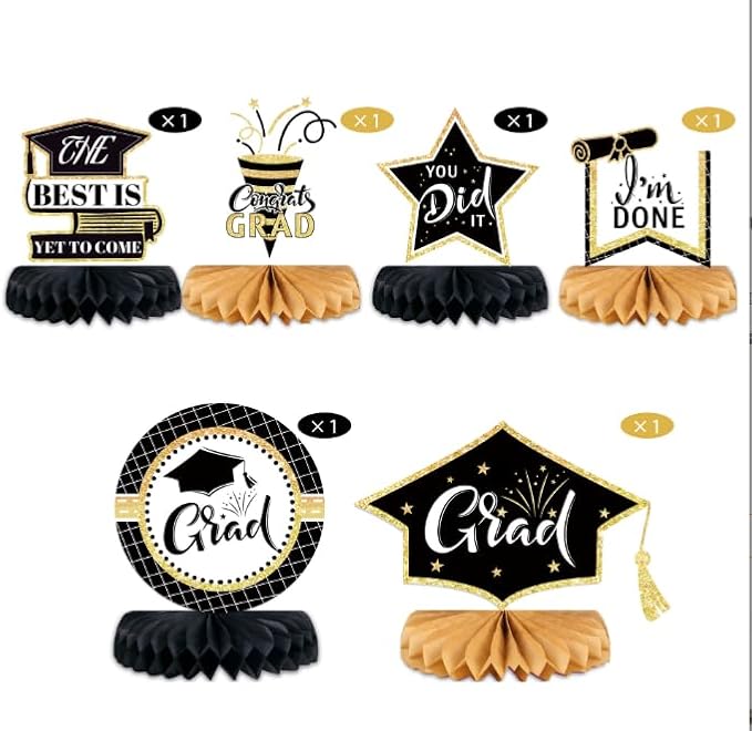 Gold Graduation Party Decorations - Balloons Graduation Decor Supplies with Table Scatter Centerpieces and Congrats Grad Banners for College Girls and School (Black + Gold)