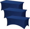 Fixwal 3 Pack Navy Blue Table Cloth for 6 Foot Rectangle Tables, Rectangular Tablecloths Stretch Spandex Fitted Table Covers 6 Ft for Prom Parties, Trade Shows, Banquet, Weddings, Buffet