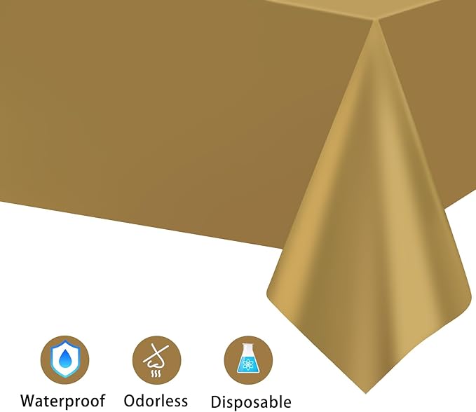 Kopokita 6PCS Gold Plastic Tablecloths 54 x 108 Inch, Disposable Table Cloths Rectangle Party Table Covers