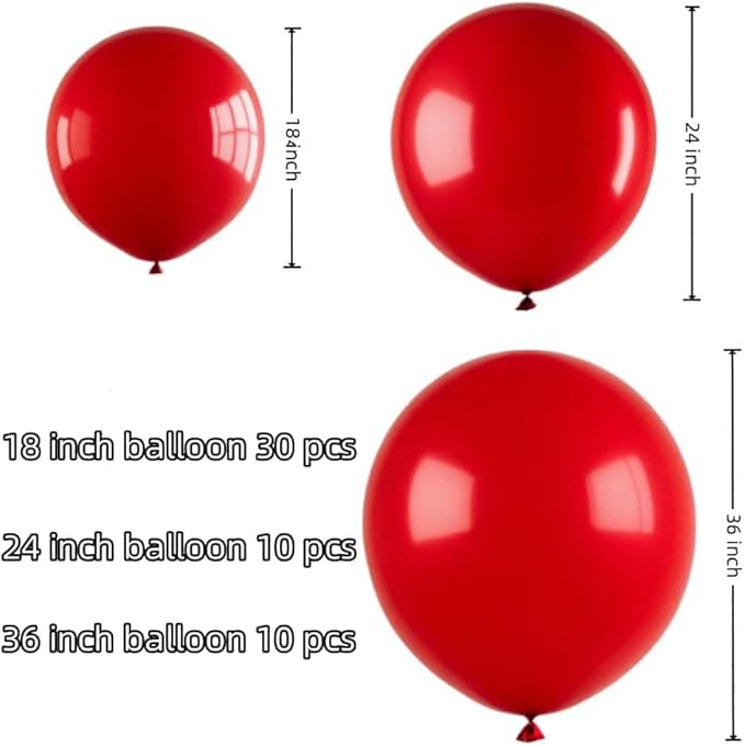 50 Pcs Red Balloons Kit 18 24 36 Multi Sizes Giant Balloon, Use for Pool Party Birthdays, Weddings, Events Party Decoration Supplies