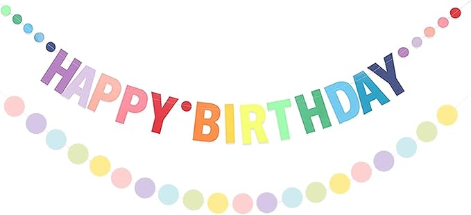 MEETINGU Rainbow Happy Birthday Banner - Colorful Birthday Party Decorations & Signs for Boys, Girls, Kids & Adults (Stippled)