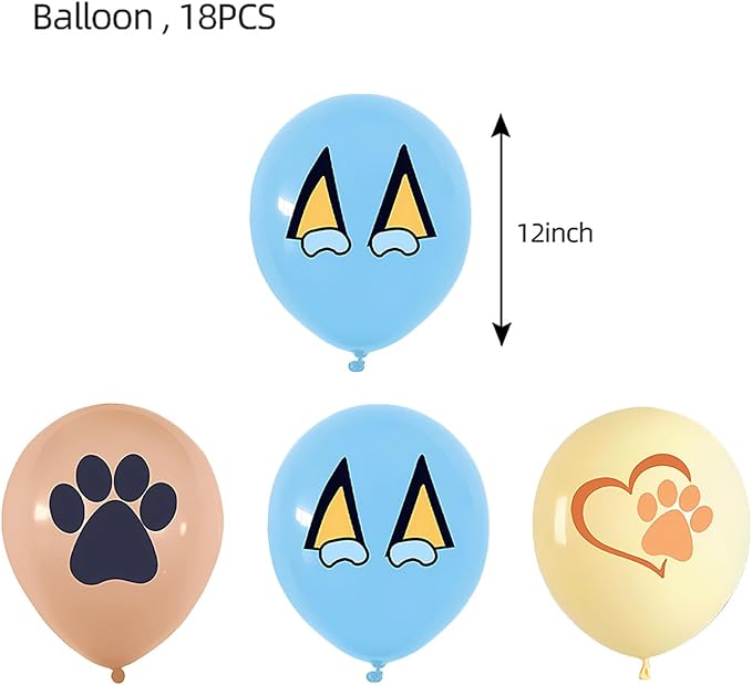 Blue Dog Birthday Decoration Set, Cartoon Happy Birthday Banner, Party Supplies with Banner, Hanging Swirl, Honeycomb