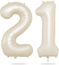 Biapian 40 Inch Cream Number 21 Balloon, 21st Birthday Balloons, Big Digital 21 or 12 Beige White Giant 21 Foil Balloon Helium for 12th 21st Birthday Decorations Anniversary Baby Shower Party Supplies