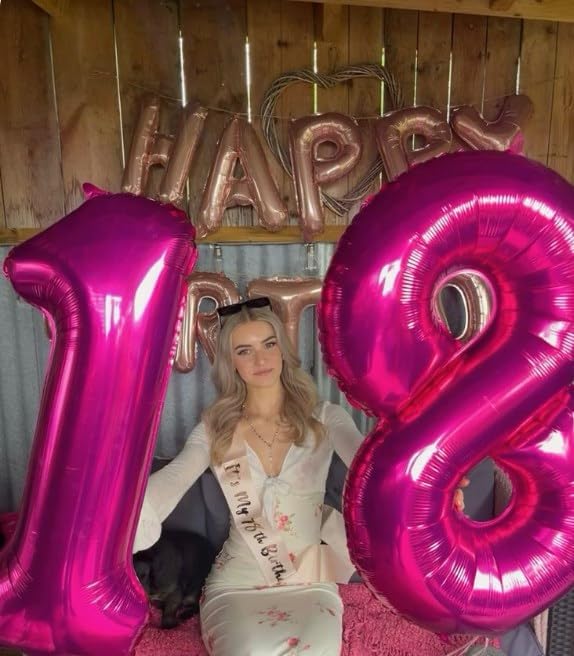 40 Inch Hot Pink Large Number 4 Birthday Balloon, Giant Number Four 14 24 34 40 44 Balloons, Foil Mylar Big Balloons for Anniversary Graduation Supplies Decorations