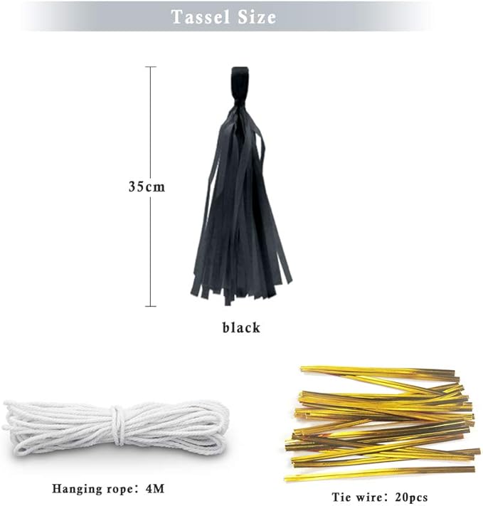 Tissue Paper Tassel DIY Hanging Paper Decorations Party Garland for Party, Wedding, Festival, Baby Shower - 20PCS (Black Tassel 35CM)