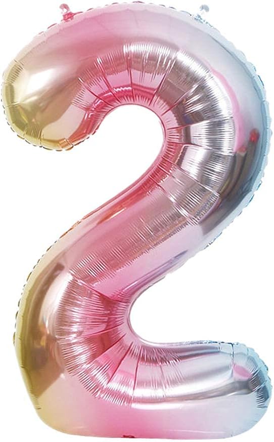 YPSelected 40 Inch Gradient Color Large Foil Helium Number Balloon Birthday Wedding Party 0-9 (Rainbow, 2)