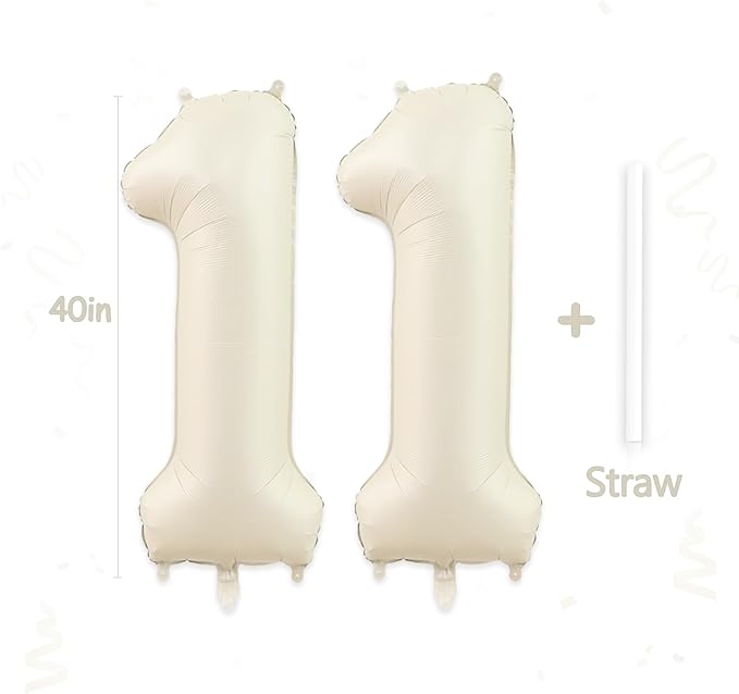 11 Balloon, Number 11 Balloons, Number Balloons 40 Inch, Sand White Large Big Foil Number Balloons for Birthday Party Graduation Wedding Anniversary Baby Shower Bachelorette Decoration Supplies