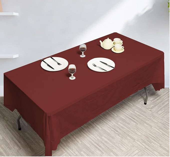 3 Pack Wine Red Disposable Tablecloth, 54" x 108" Plastic Table Covers, Decorative Rectangle Tablecloth for Parties, Events, Wedding, Inddors & Outdoors