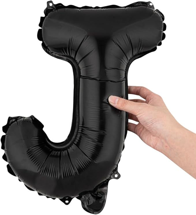 Restaurantware-Balloonify 16 Inch Letter Balloon, 1 Alphabet Party Balloon - Letter J, Self-Sealing, Black Foil Mylar Finish, Hanging Loop, Decoration For Birthday, Wedding, Or Graduation