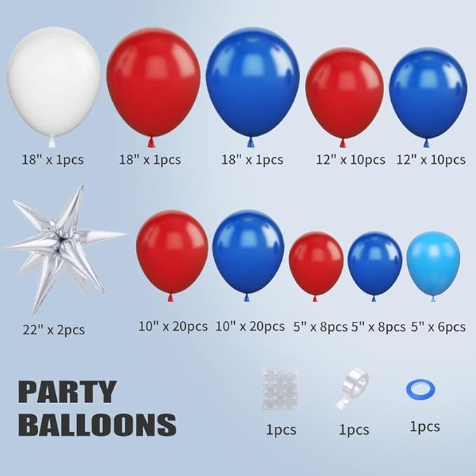 Red Blue Balloon Garland Kit, Red Blue Balloon Arch with Red and Dark Blue Balloons, Red and Blue Balloon Arch for Independence Day Graduation 4th of July Nautical Party Decorations