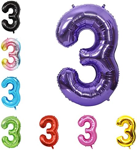 40 Inch Large Foil Helium Number Balloon Birthday Wedding Party 0-9 (Purple, 3)